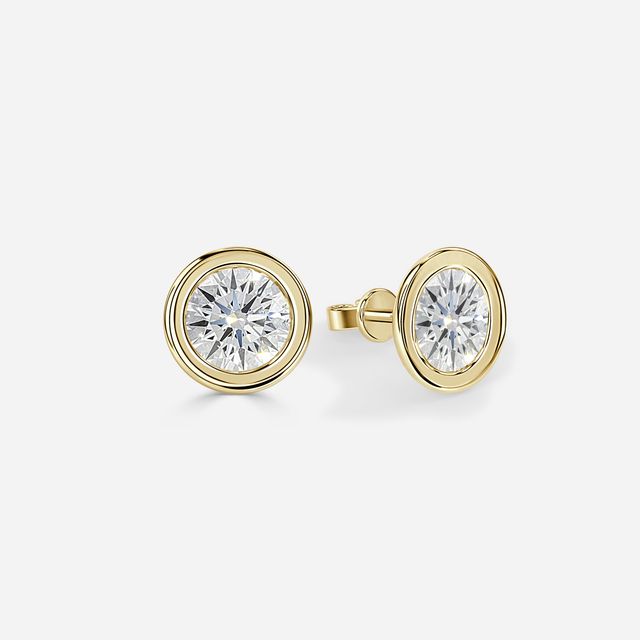 Bezel Set Round Diamond Studs In Yellow Gold