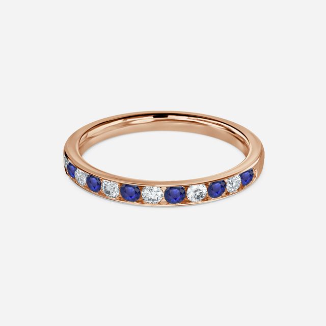 Angelou Channel Set Sapphire And Diamond Ring In Rose Gold