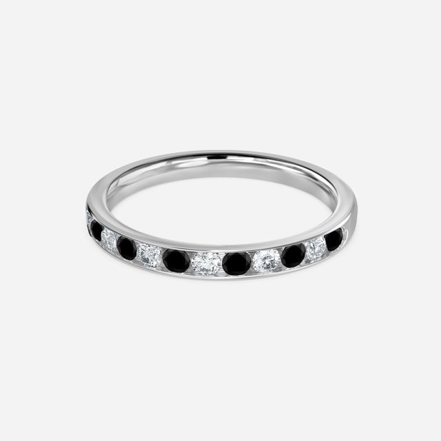 Angelou Channel Set White And Black Diamond Ring In White Gold