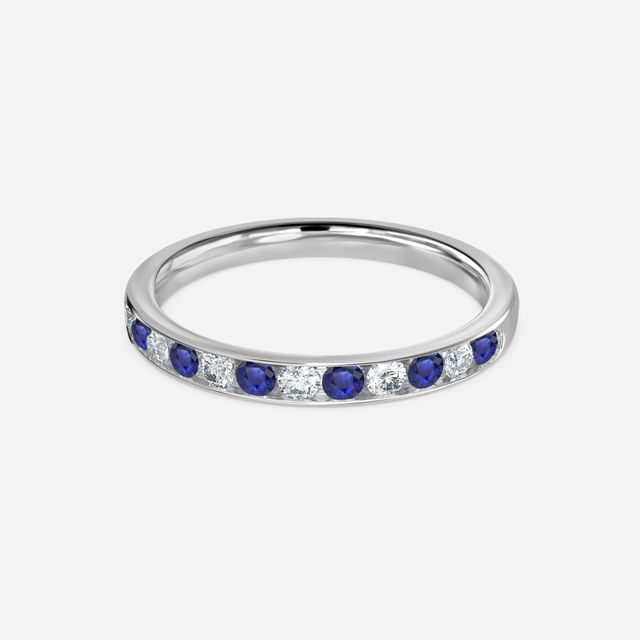 Channel Set Sapphire And Diamond Ring In white Gold