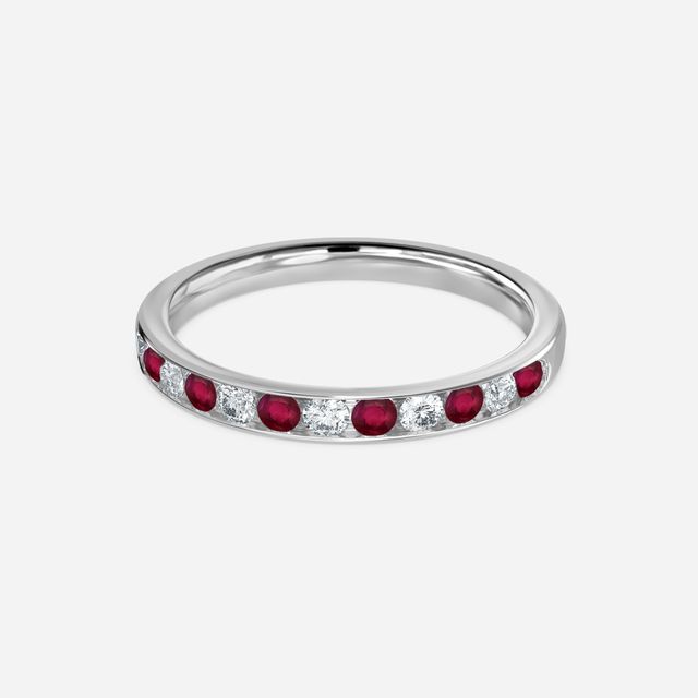 Angelou Channel Set Ruby And Diamond Ring In White Gold