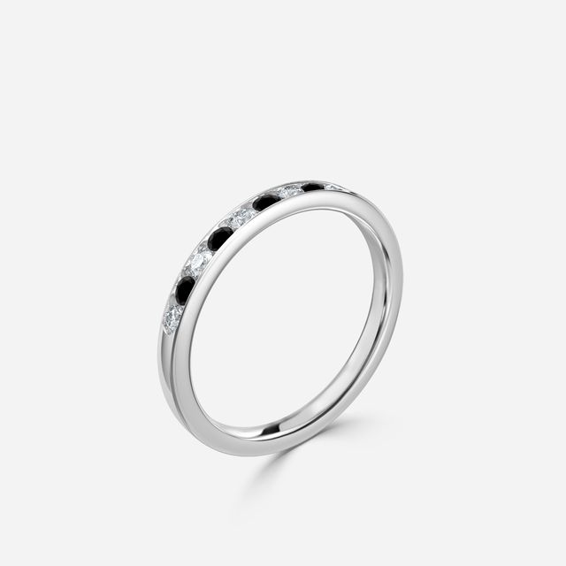 Angelou Channel Set White And Black Diamond Ring In White Gold