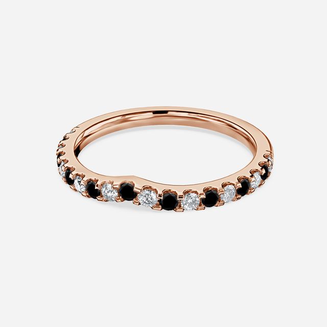 Curved Rose Gold Claw Set With Diamond And Black Diamond