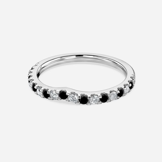 Curved Platinum Claw Set With Diamond And Black Diamond
