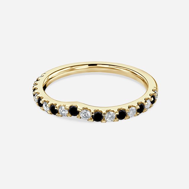 Curved Yellow Gold Claw Set With Diamond And Black Diamond