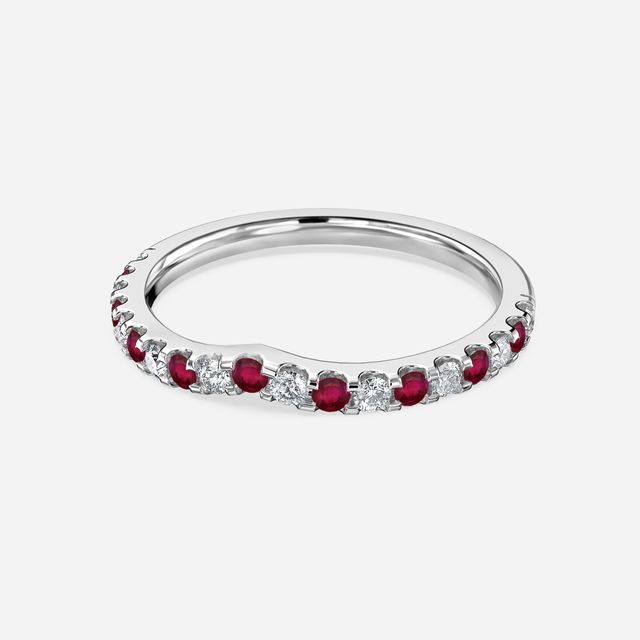 Curved Platinum Claw Set With Diamond And Ruby