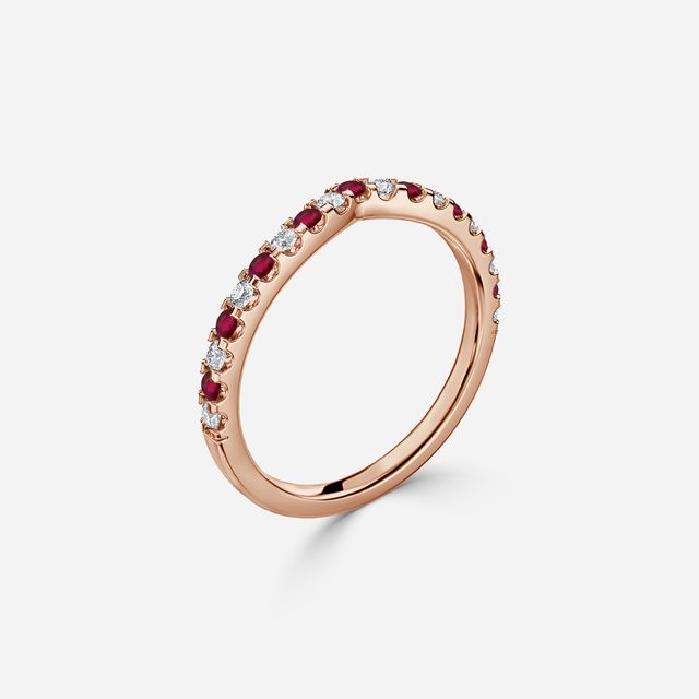 Curved Rose Gold Claw Set With Diamond And Rubby