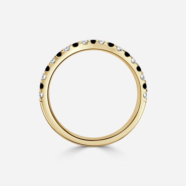 Curved Yellow Gold Claw Set With Diamond And Black Diamond