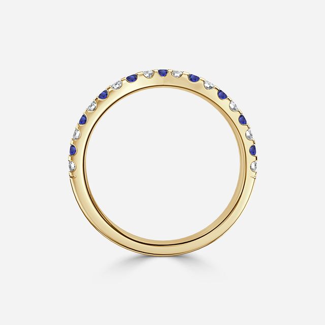 Curved Yellow Gold Claw Set With Diamond And Blue Sapphire