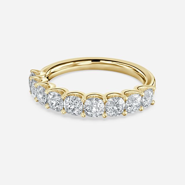 Cushion Diamond Half Eternity Ring In Yellow Gold