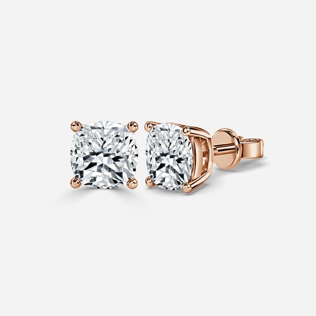 Cushion Diamond Stud Earrings In Rose Gold