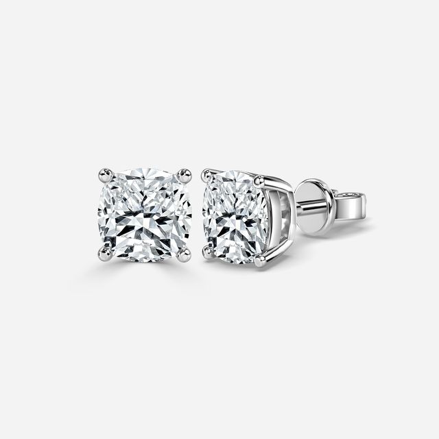 Cushion Cut Diamond Stud Earrings In White Gold