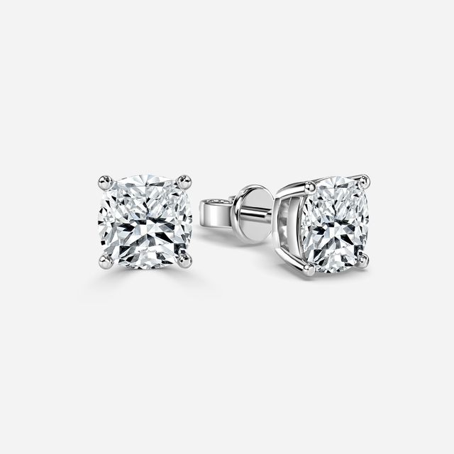 Cushion Cut Diamond Stud Earrings In White Gold