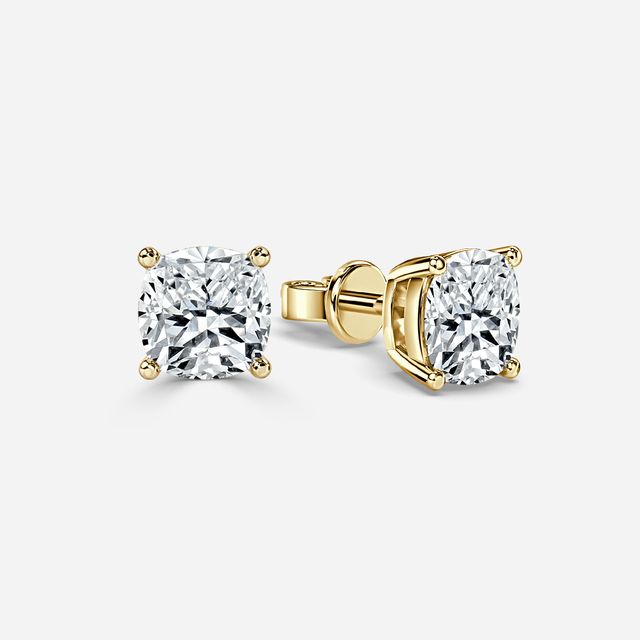 Cushion Cut Diamond Stud Earrings In Yellow Gold