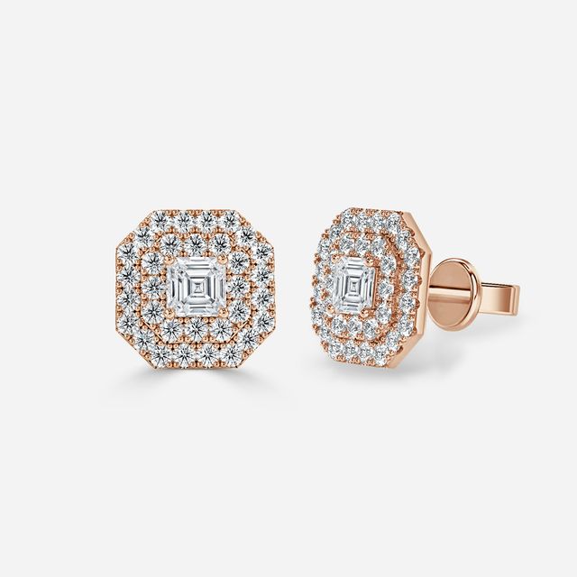 Fiore Asscher Earrings In Rose Gold