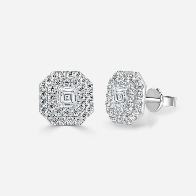 Fiore Asscher Earrings In White Gold