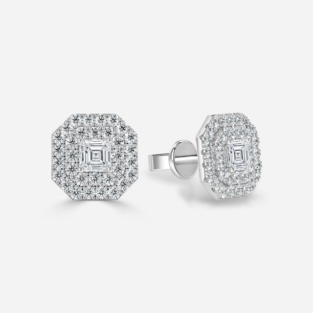 Fiore Asscher Earrings In White Gold