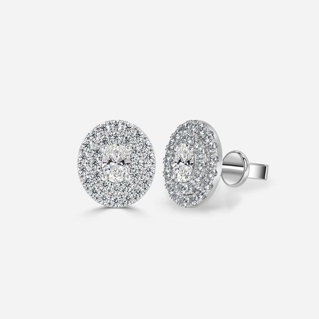 Fiore Oval Earrings In White Gold
