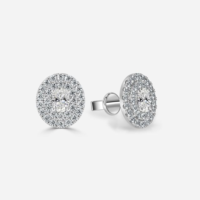 Fiore Oval Earrings In White Gold