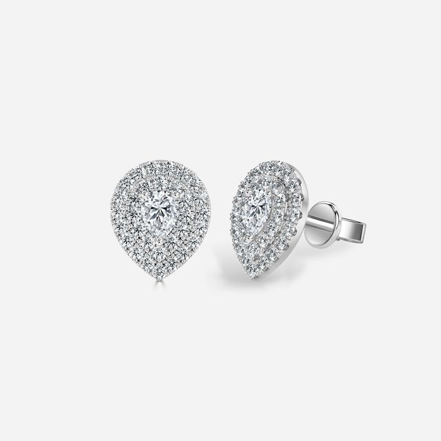 Fiore Pear Earrings In White Gold