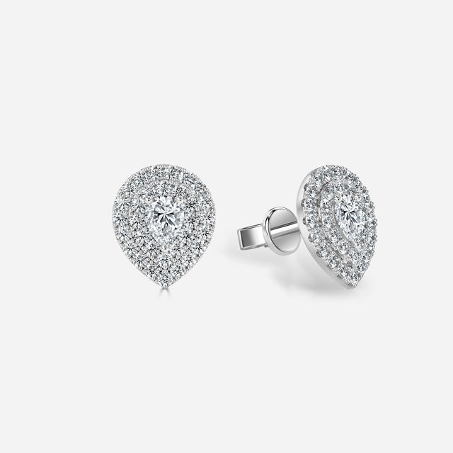 Fiore Pear Earrings In White Gold