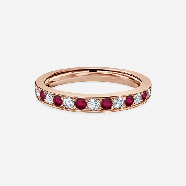 Arianna Ruby Half Eternity Wedding Ring In Rose Gold
