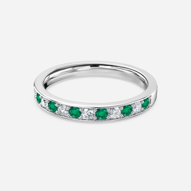 Green Emerald And Diamond Wedding Ring Grain Set In Platinum