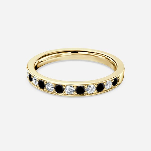 Black Diamond And Diamond Wedding Ring Grain Set In Yellow Gold