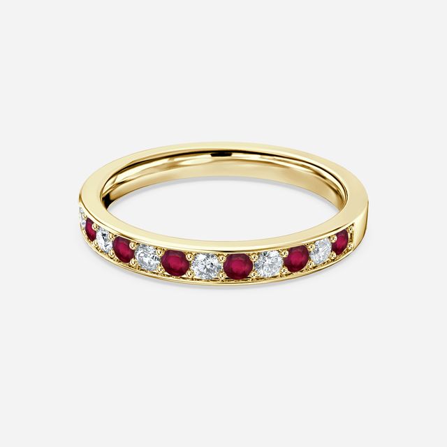 Ruby Diamond And Wedding Ring Grain Set In Yellow Gold