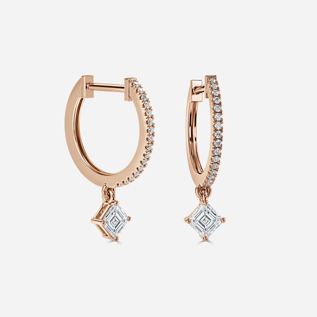 Sia Asscher Diamond Hoop Earrings In Rose Gold
