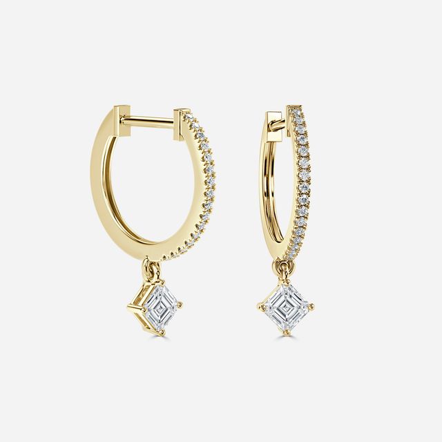 Sia Asscher Diamond Hoop Earrings In Yellow Gold