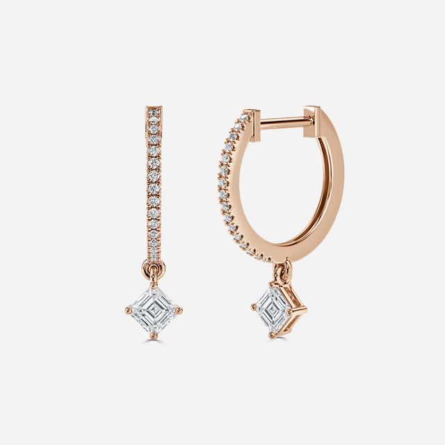 Sia Asscher Diamond Hoop Earrings In Rose Gold