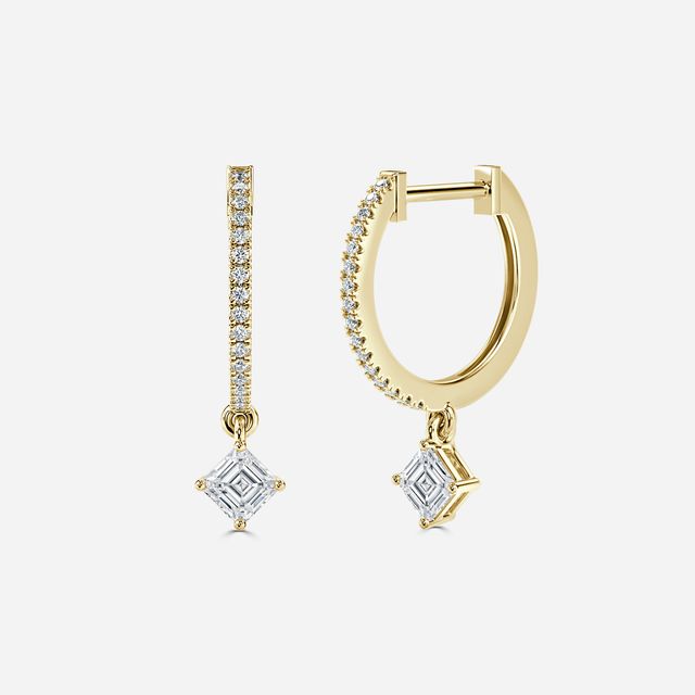 Sia Asscher Diamond Hoop Earrings In Yellow Gold