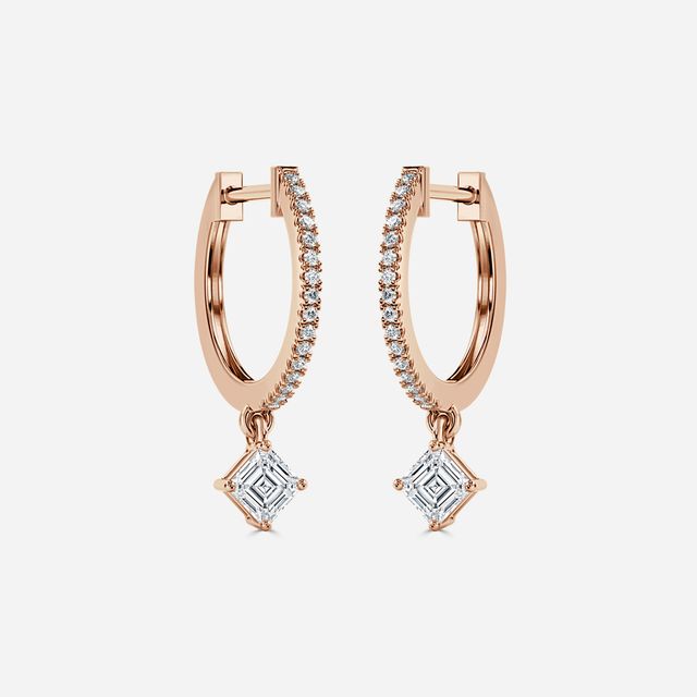 Sia Asscher Diamond Hoop Earrings In Rose Gold