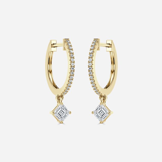 Sia Asscher Diamond Hoop Earrings In Yellow Gold