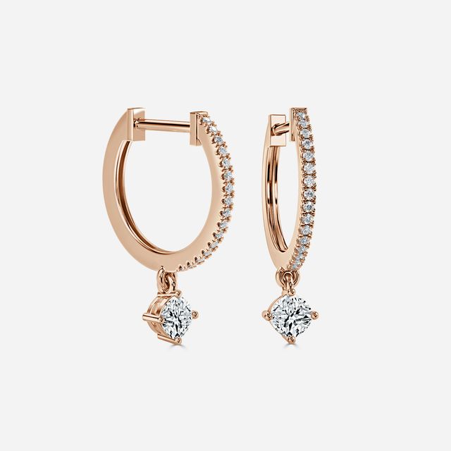 Sia Cushion Diamond Hoop Earring In Rose Gold