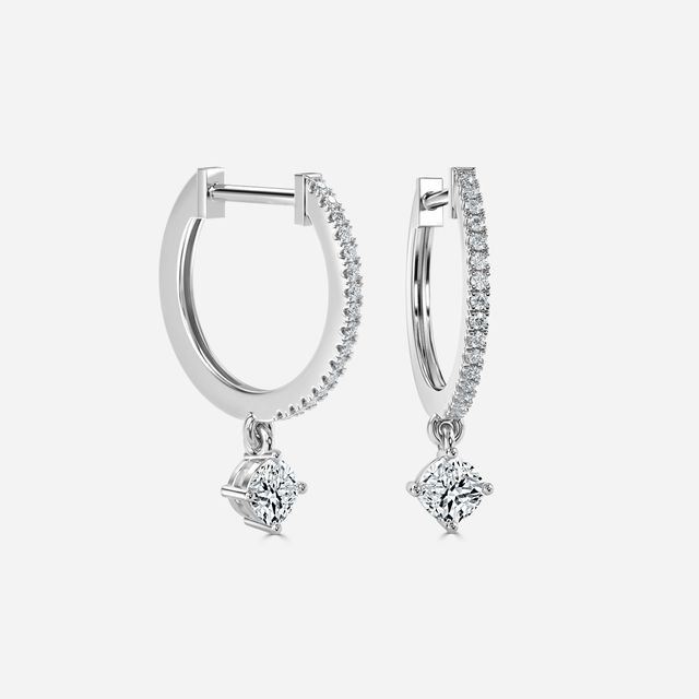 Sia Cushion Diamond Hoop Earring In White Gold