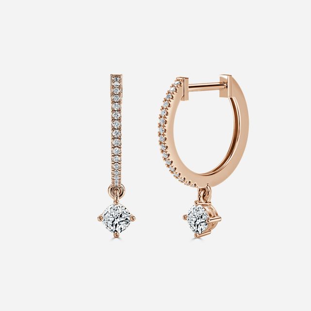 Sia Cushion Diamond Hoop Earring In Rose Gold