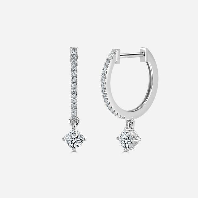 Sia Cushion Diamond Hoop Earring In White Gold