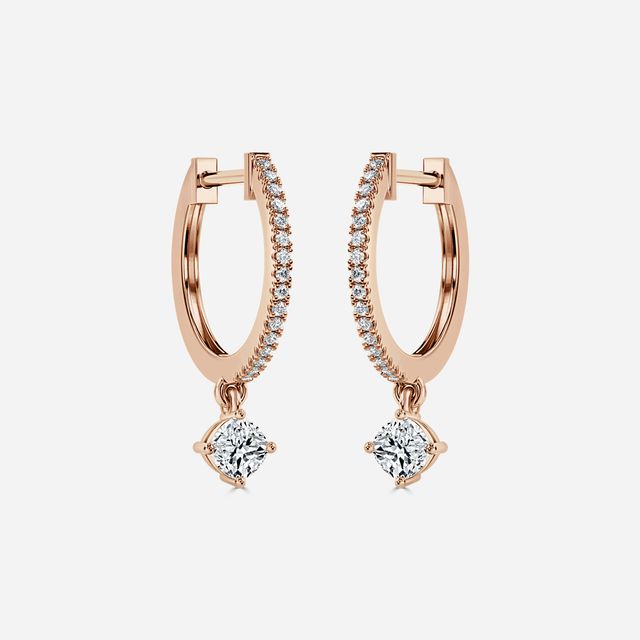 Sia Cushion Diamond Hoop Earring In Rose Gold