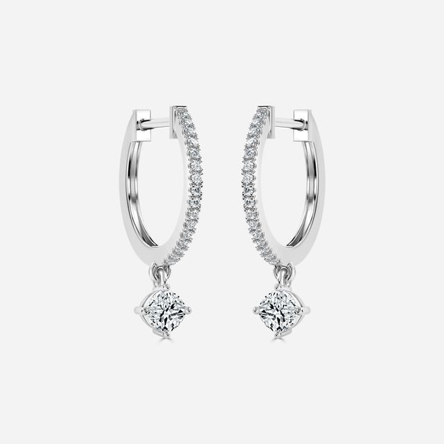 Sia Cushion Diamond Hoop Earring In White Gold