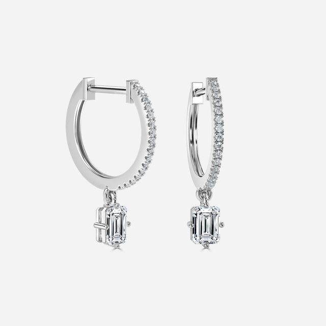 Sia Emerald Diamond Hoop Earrings In White Gold