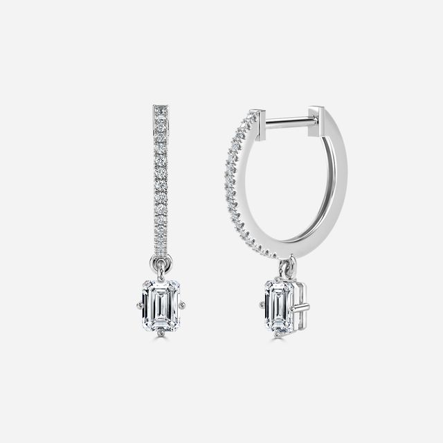 Sia Emerald Diamond Hoop Earrings In White Gold