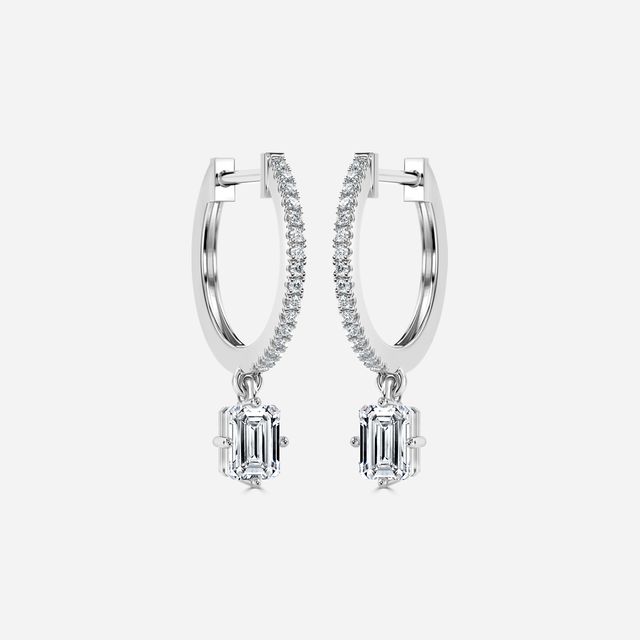 Sia Emerald Diamond Hoop Earrings In White Gold