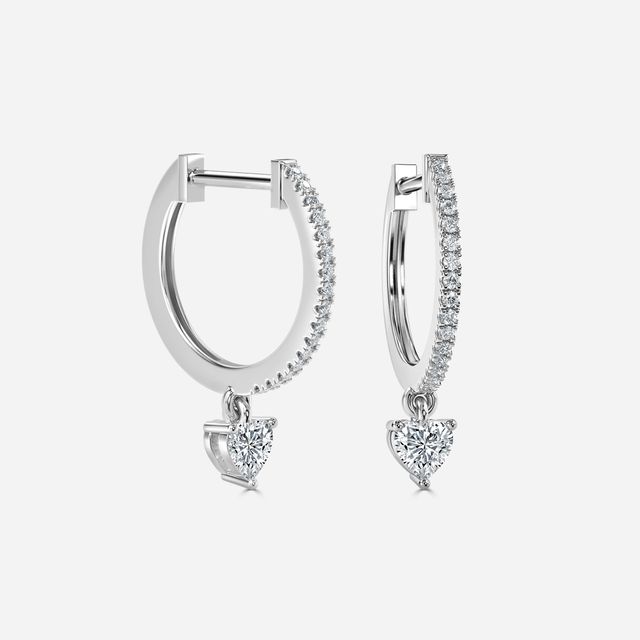 Sia Heart Diamond Hoop Earrings In White Gold