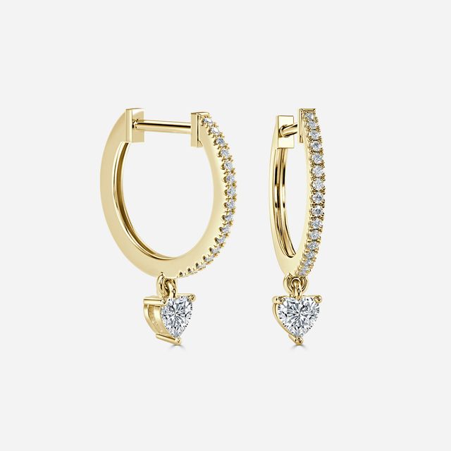 Sia Heart Diamond Hoop Earrings In Yellow Gold