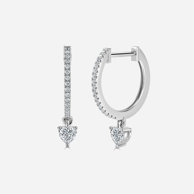 Sia Heart Diamond Hoop Earrings In White Gold