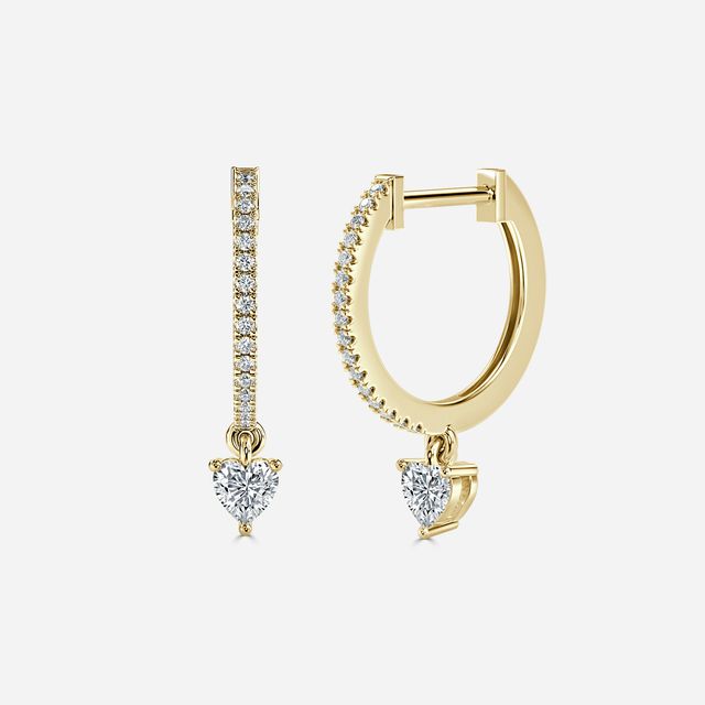 Sia Heart Diamond Hoop Earrings In Yellow Gold