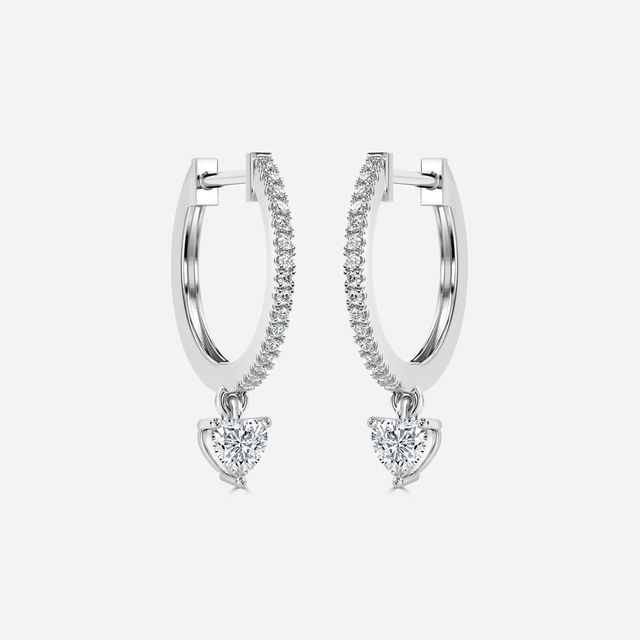 Sia Heart Diamond Hoop Earrings In White Gold