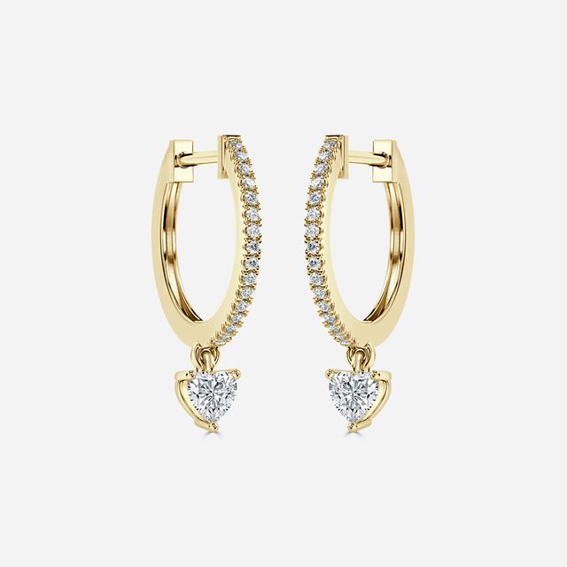 Sia Heart Diamond Hoop Earrings In Yellow Gold